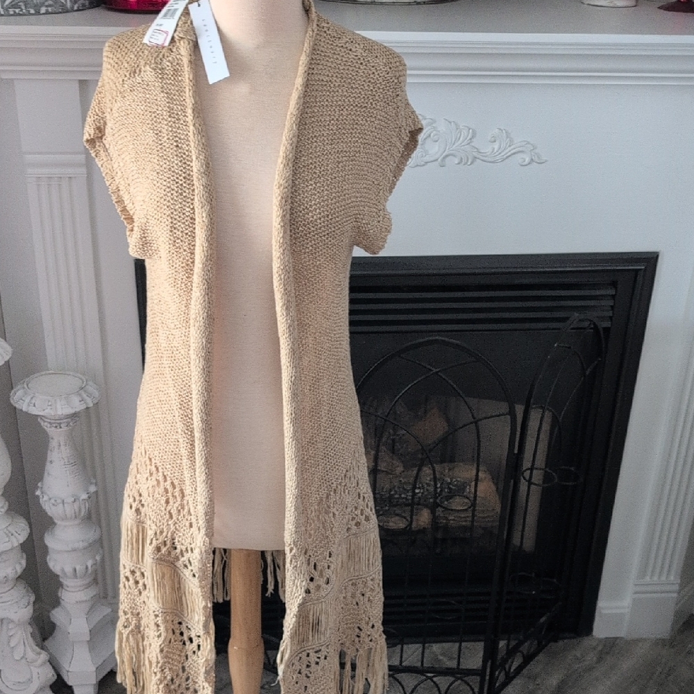Sanctuary Long Tan Fringed Duster Size Large New With Tags